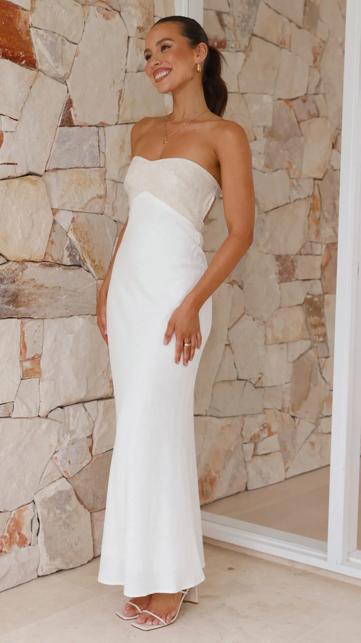 Spencer Maxi Dress - Beige / White
