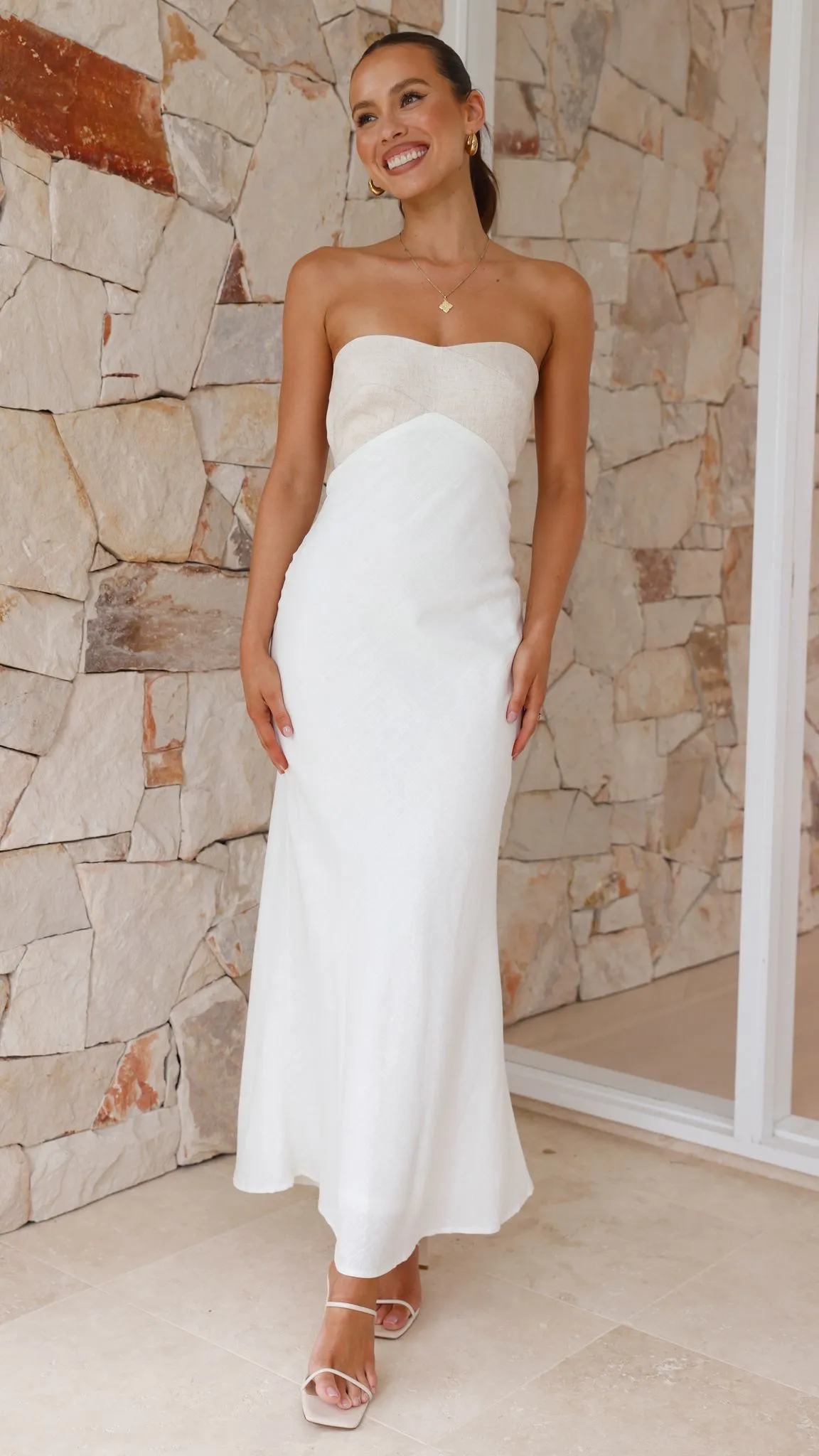 Spencer Maxi Dress - Beige / White