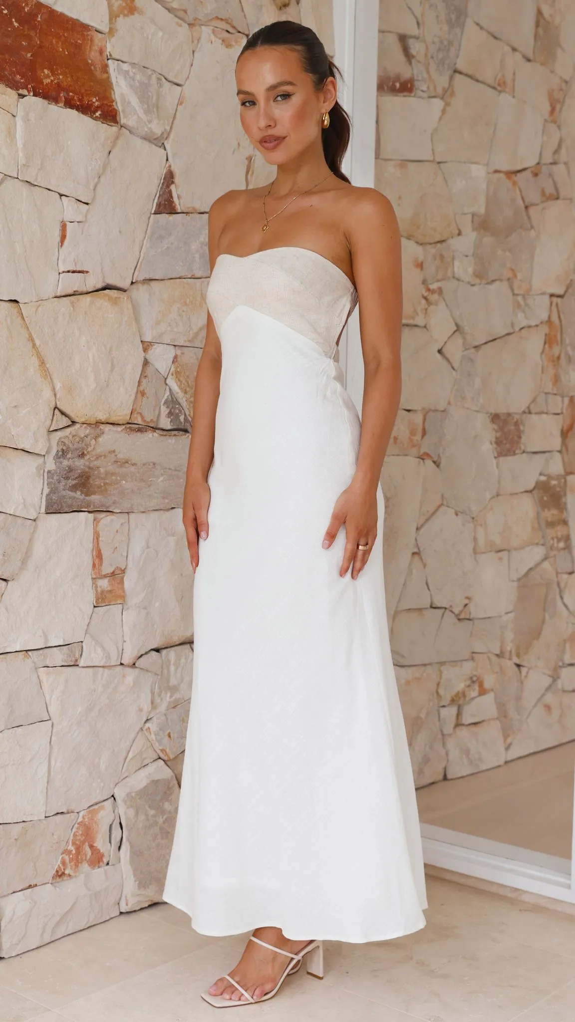 Spencer Maxi Dress - Beige / White