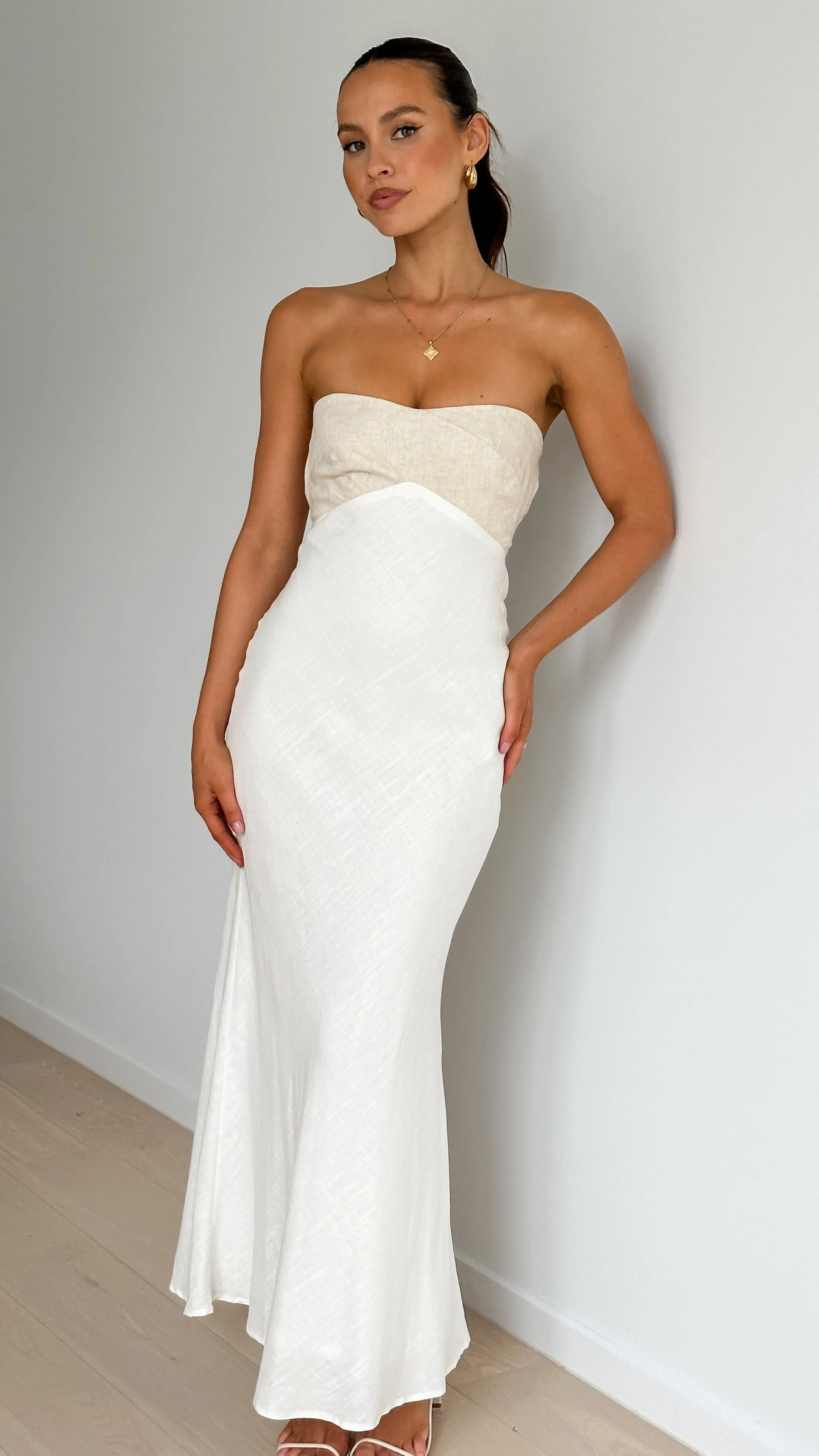 Spencer Maxi Dress - Beige / White