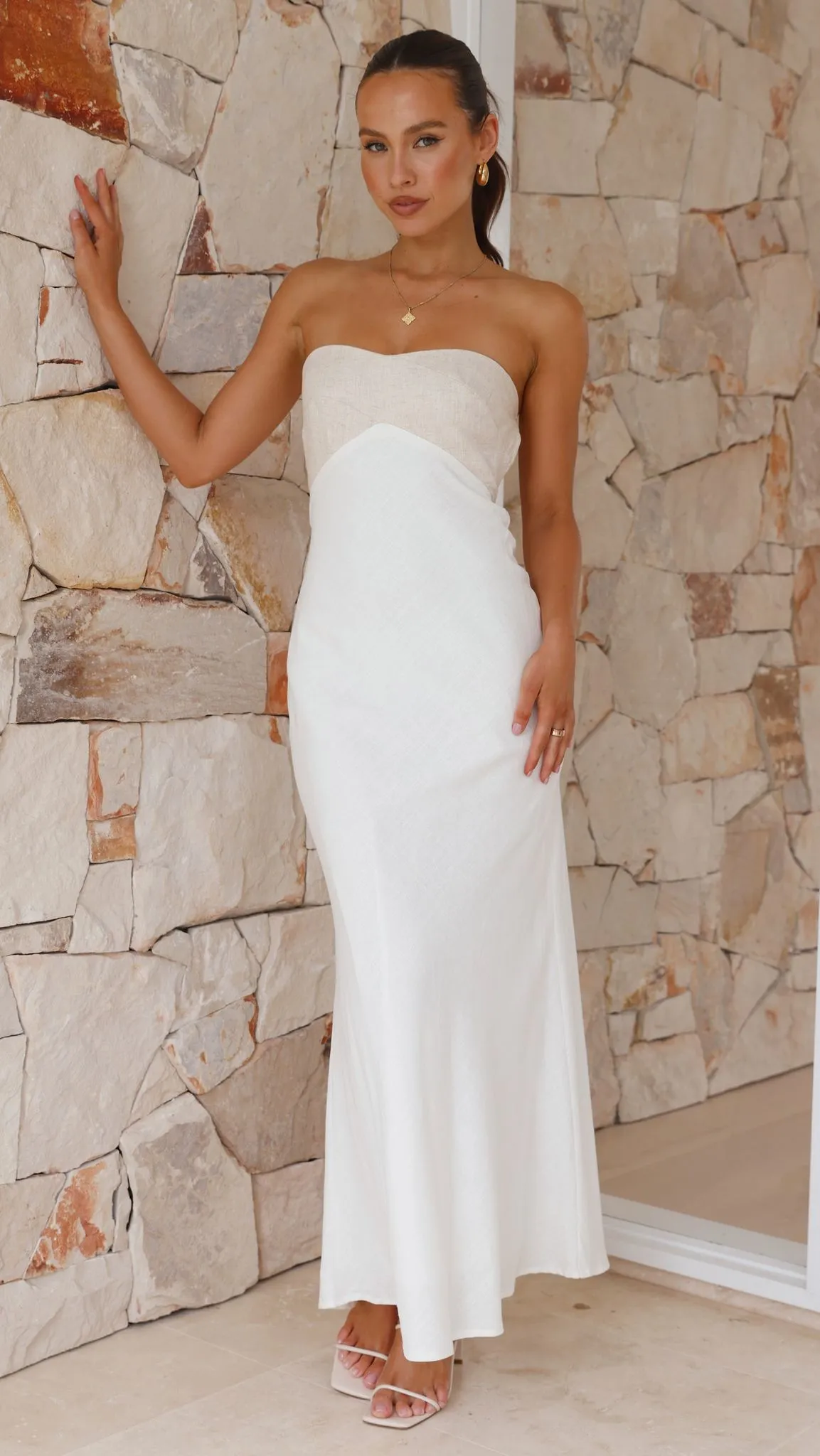 Spencer Maxi Dress - Beige / White