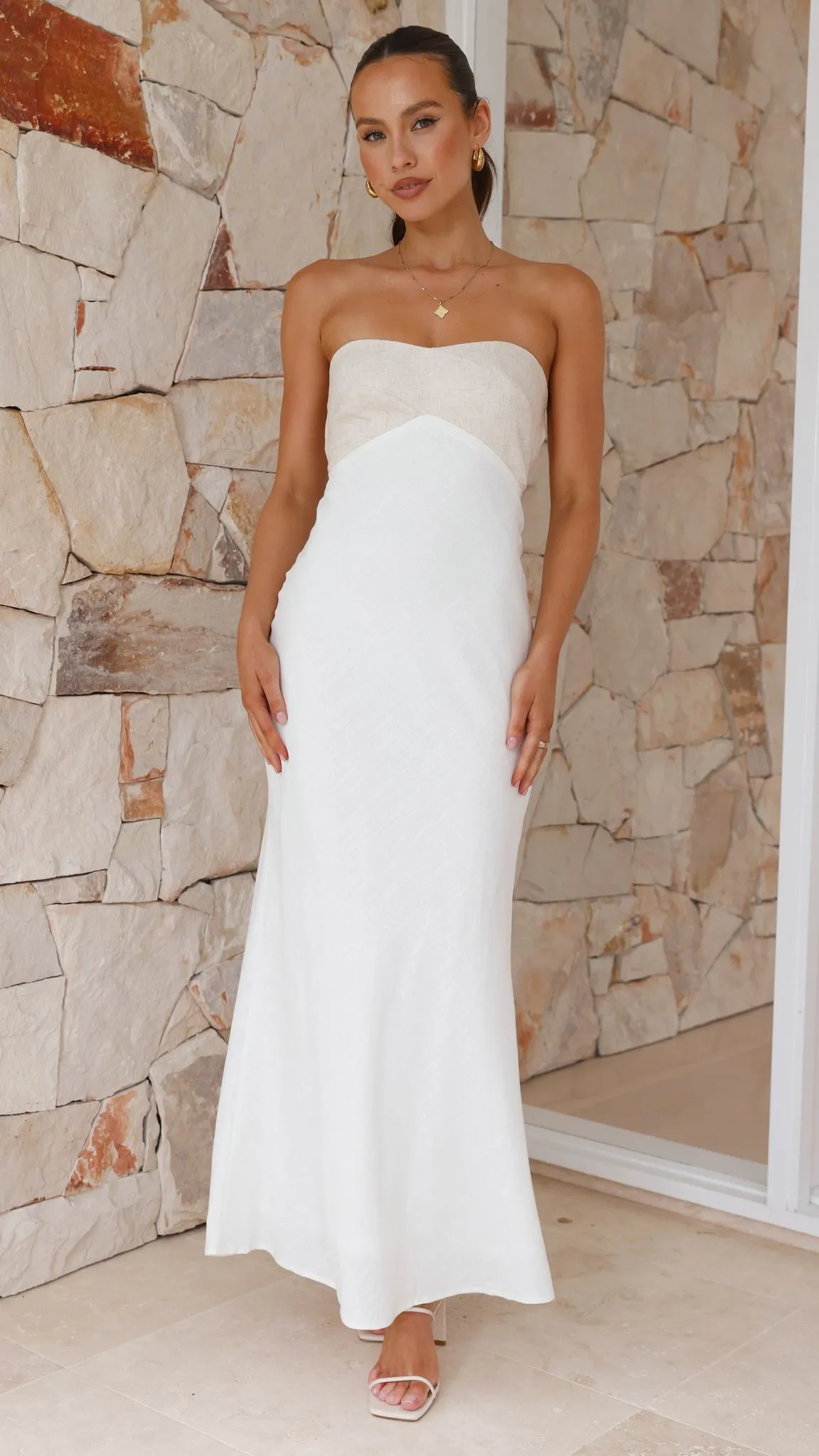 Spencer Maxi Dress - Beige / White