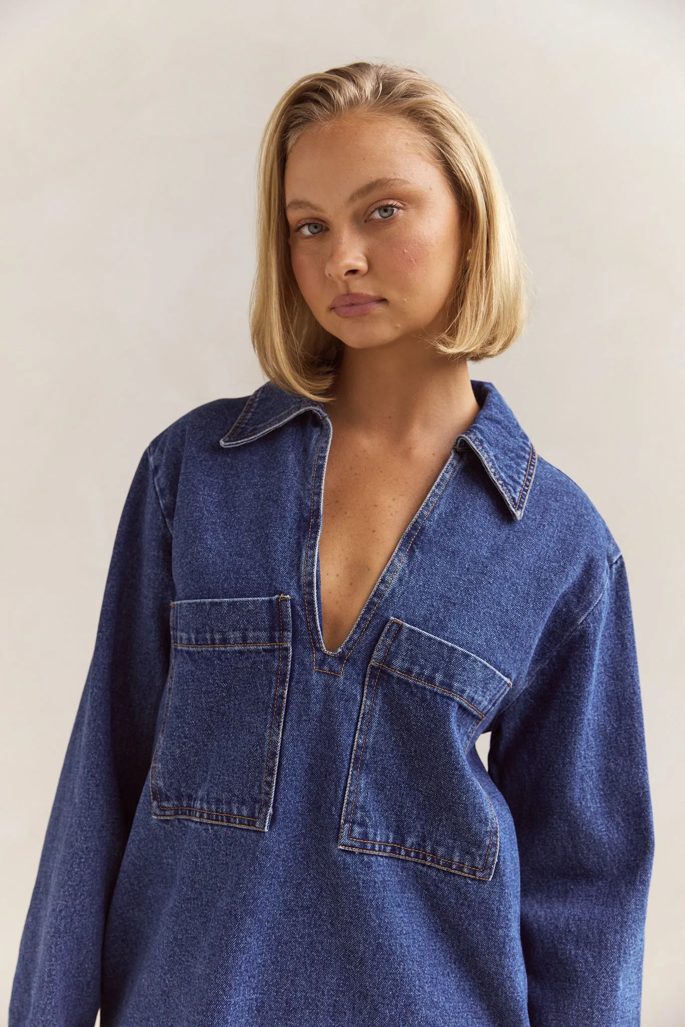 Tara Long Sleeve Dress (Blue)