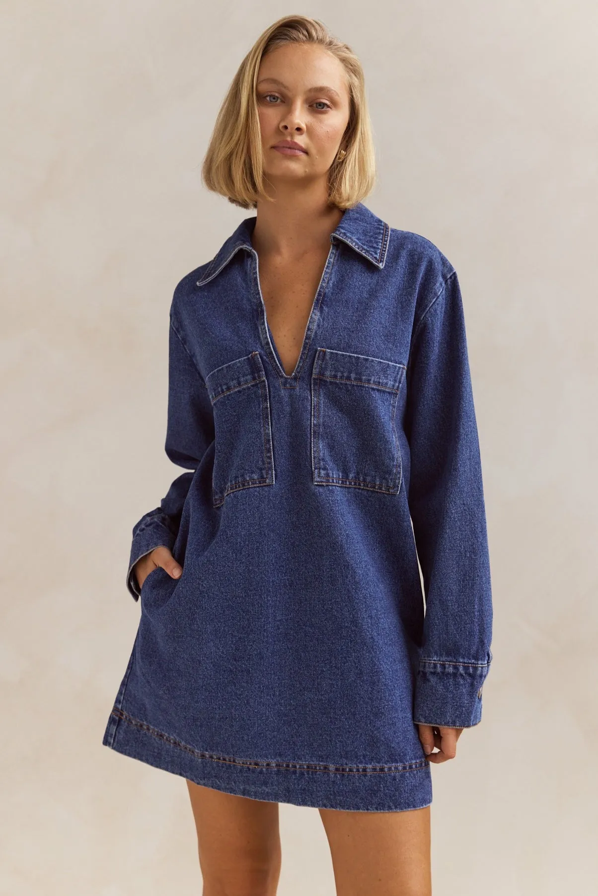 Tara Long Sleeve Dress (Blue)