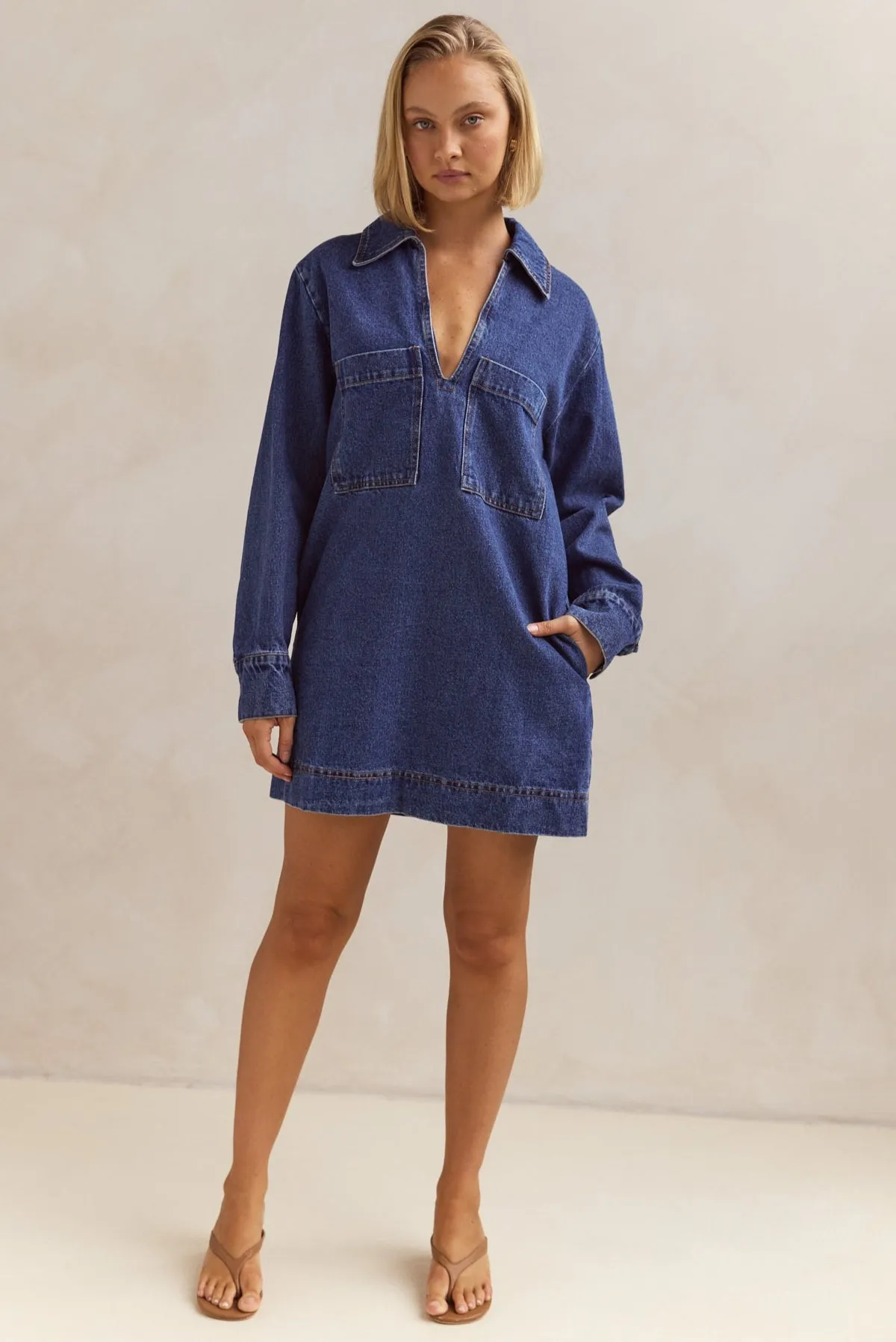 Tara Long Sleeve Dress (Blue)