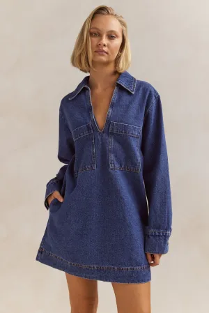 Tara Long Sleeve Dress (Blue)