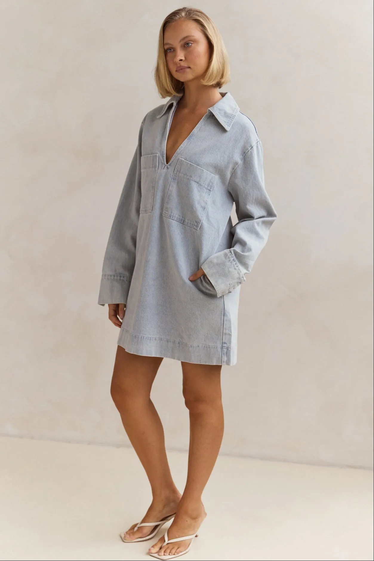 Tara Long Sleeve Dress (Light Blue)