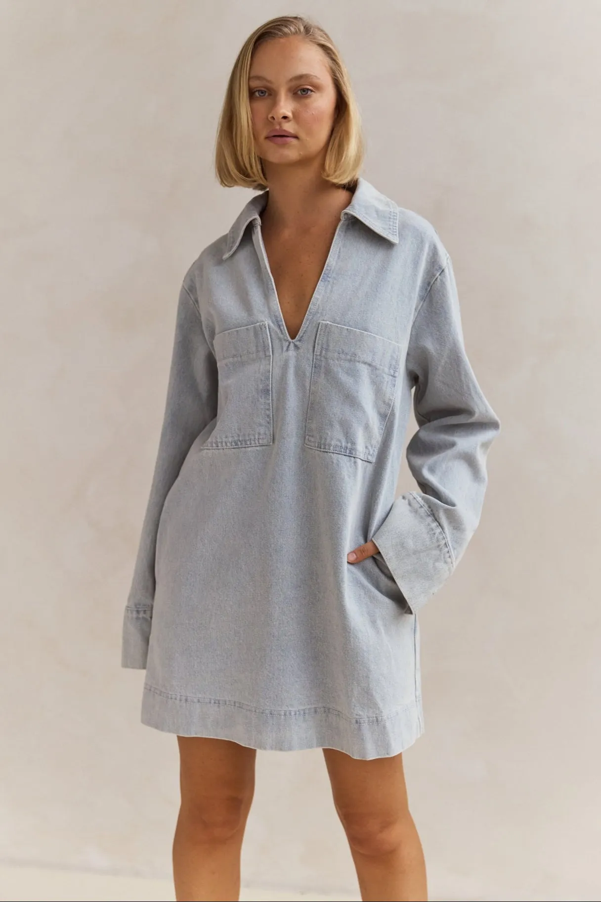 Tara Long Sleeve Dress (Light Blue)