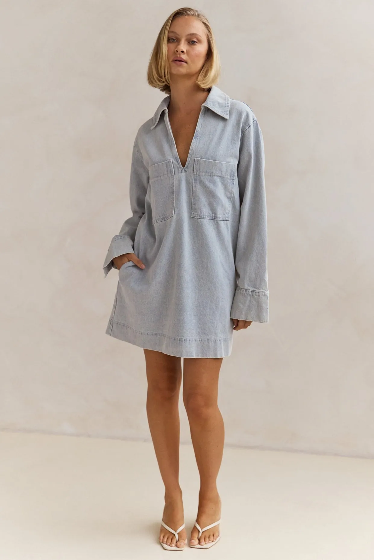 Tara Long Sleeve Dress (Light Blue)