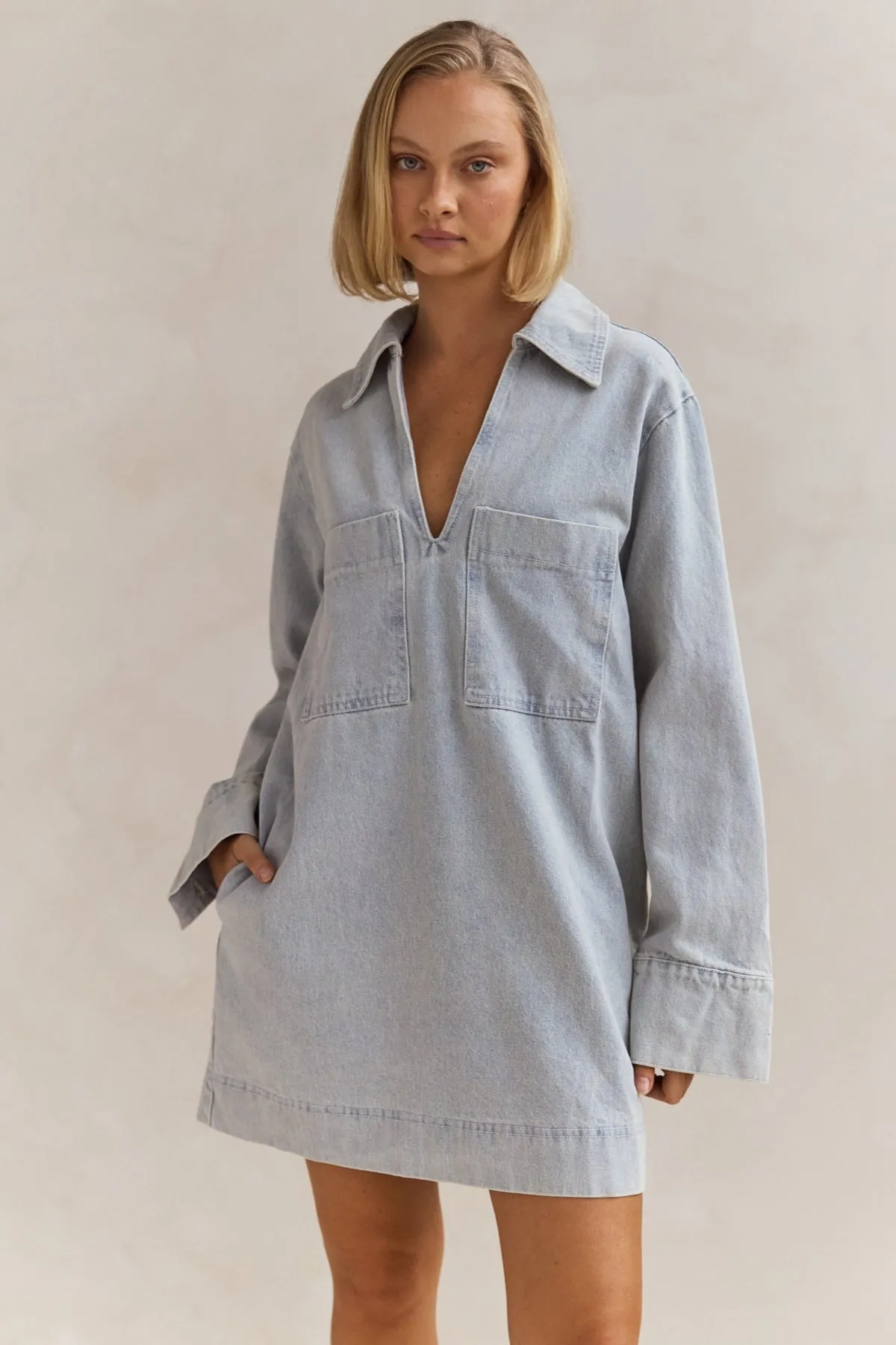 Tara Long Sleeve Dress (Light Blue)
