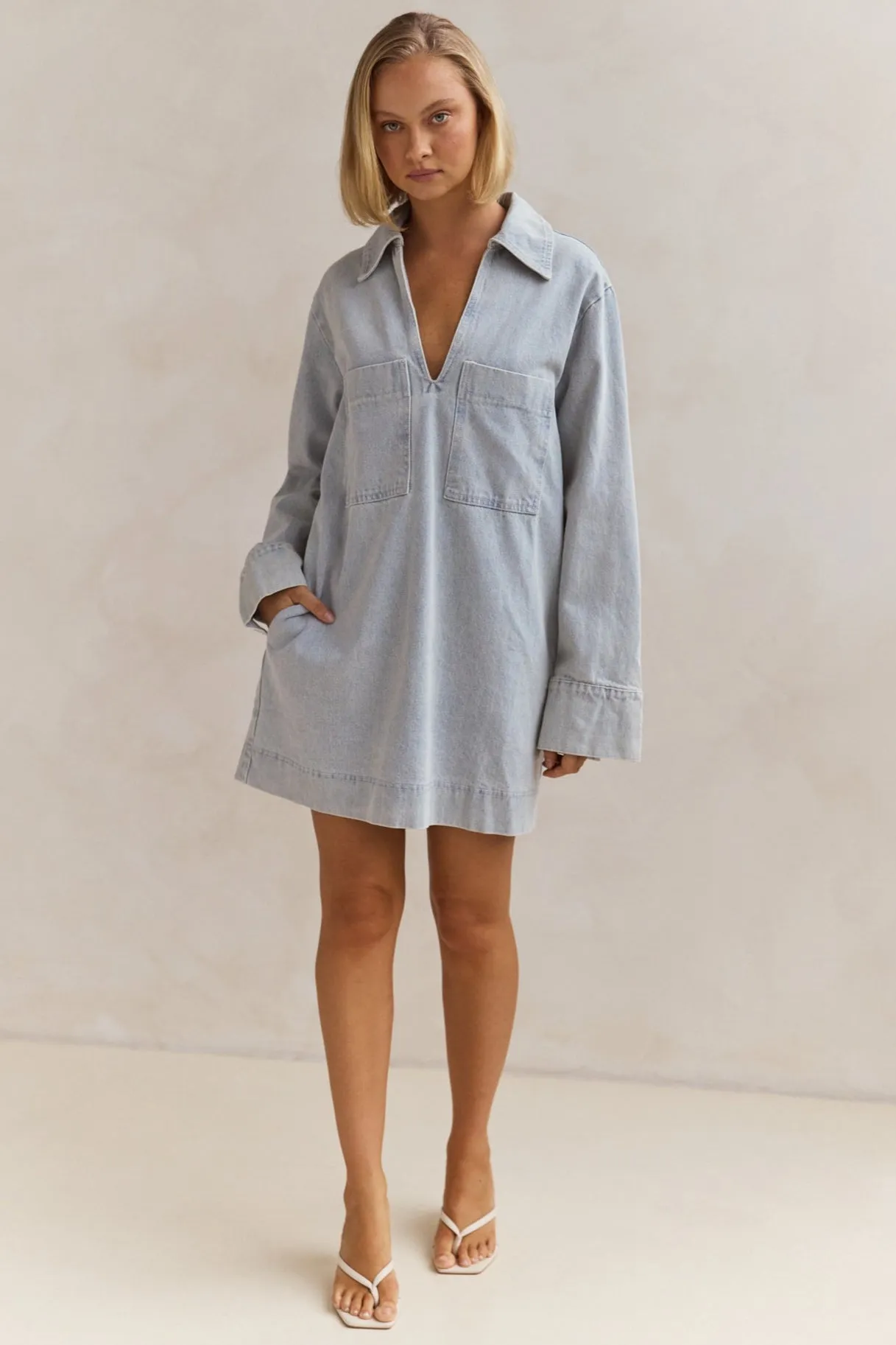 Tara Long Sleeve Dress (Light Blue)