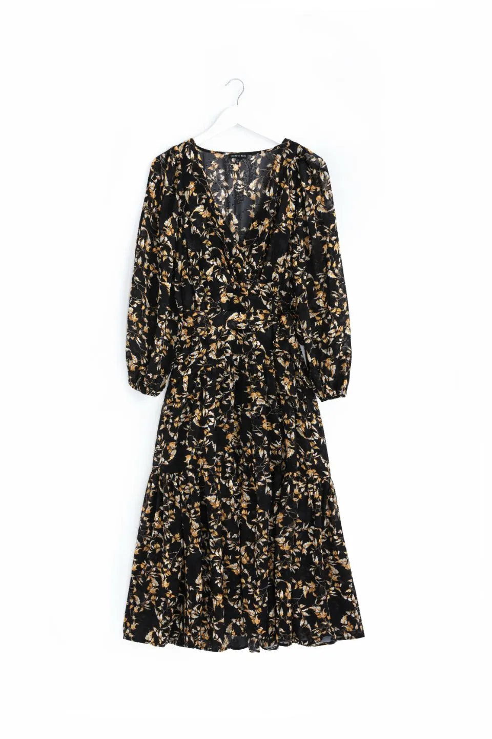 Twilight Large Gold Floral LS Tiered Maxi Dress