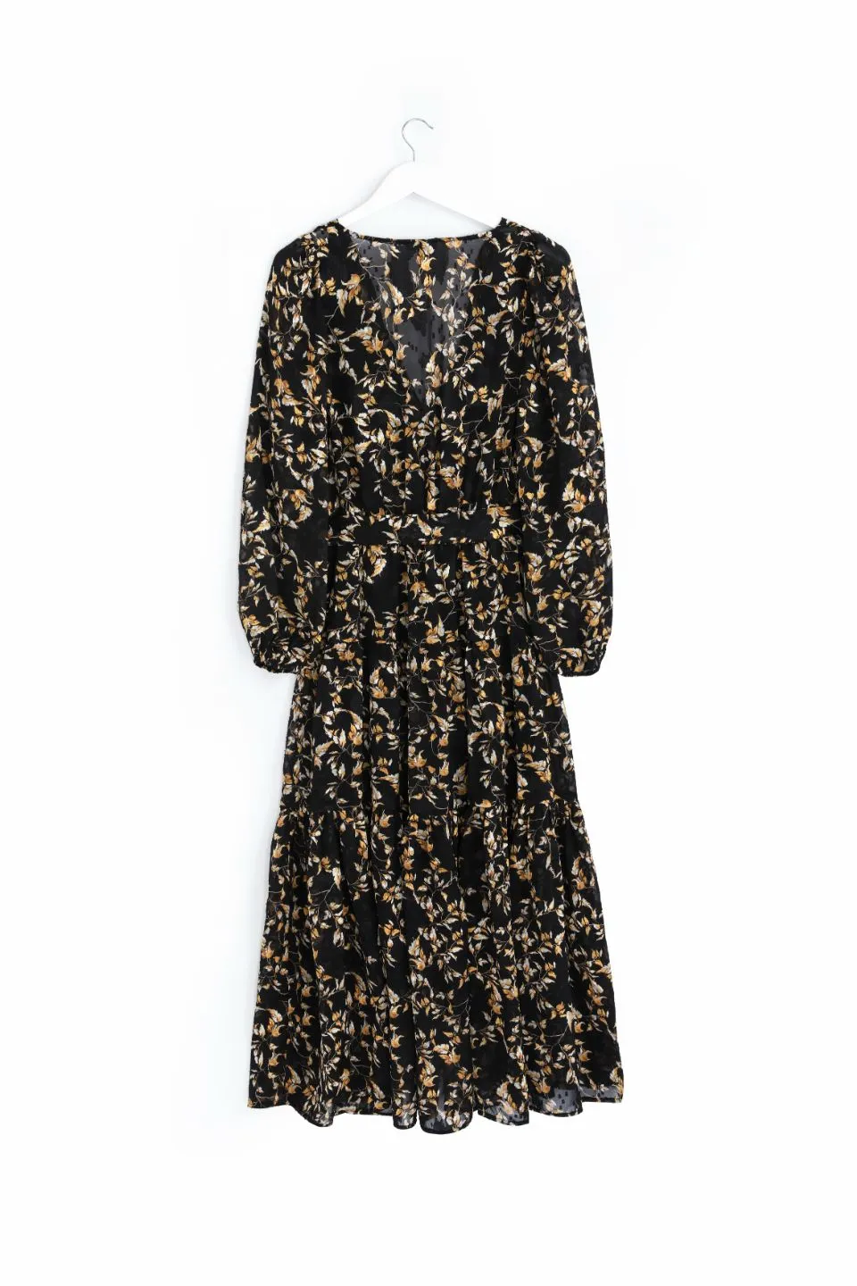 Twilight Large Gold Floral LS Tiered Maxi Dress