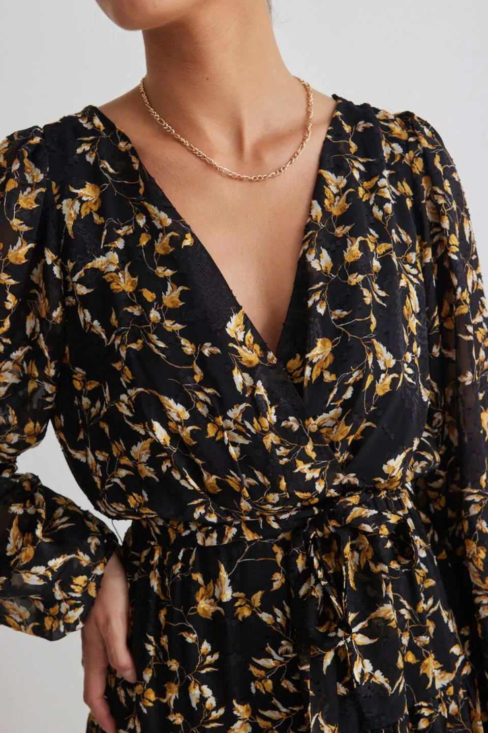 Twilight Large Gold Floral LS Tiered Maxi Dress