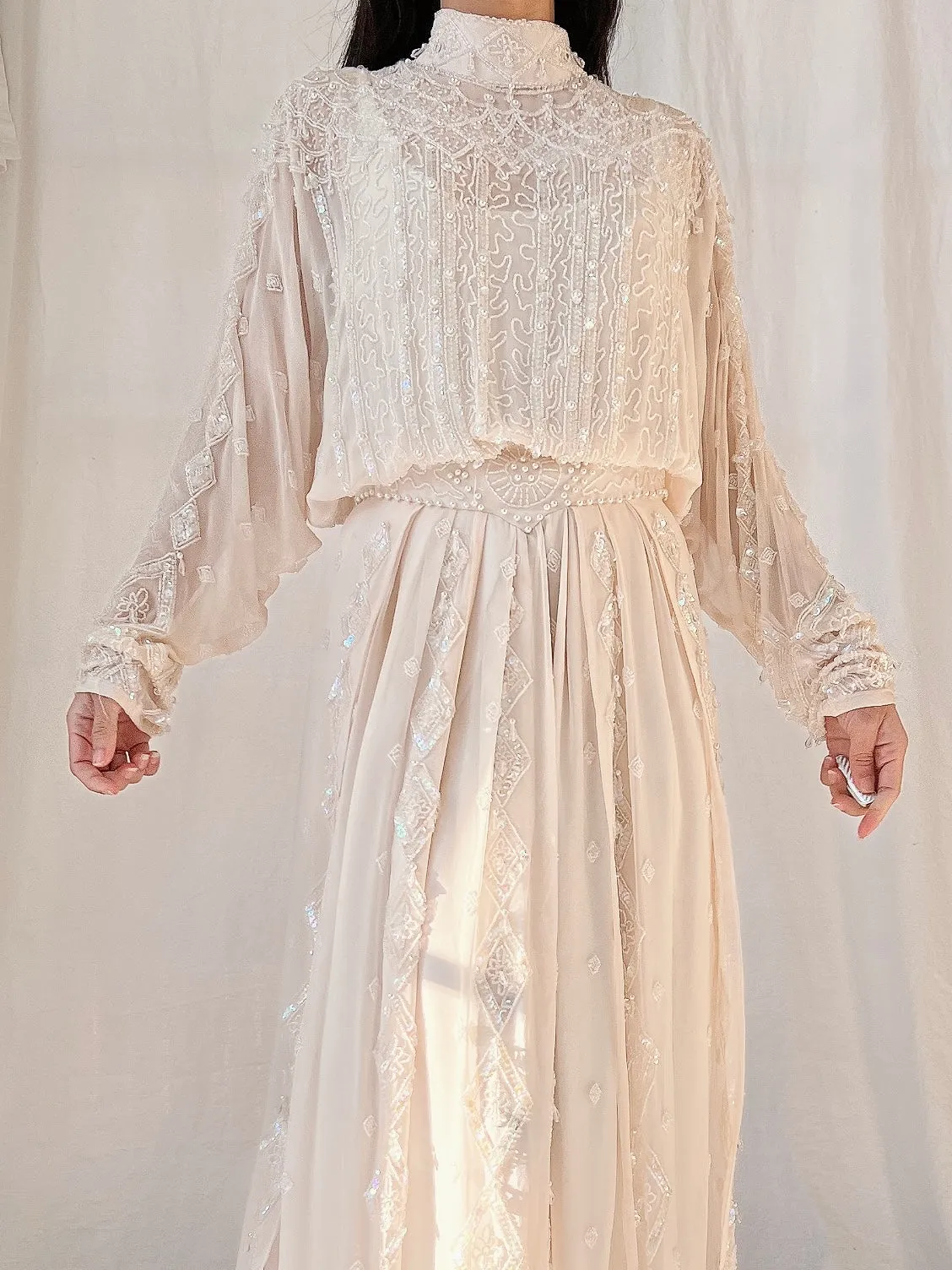 Vintage Silk High Neck Gown - S/4