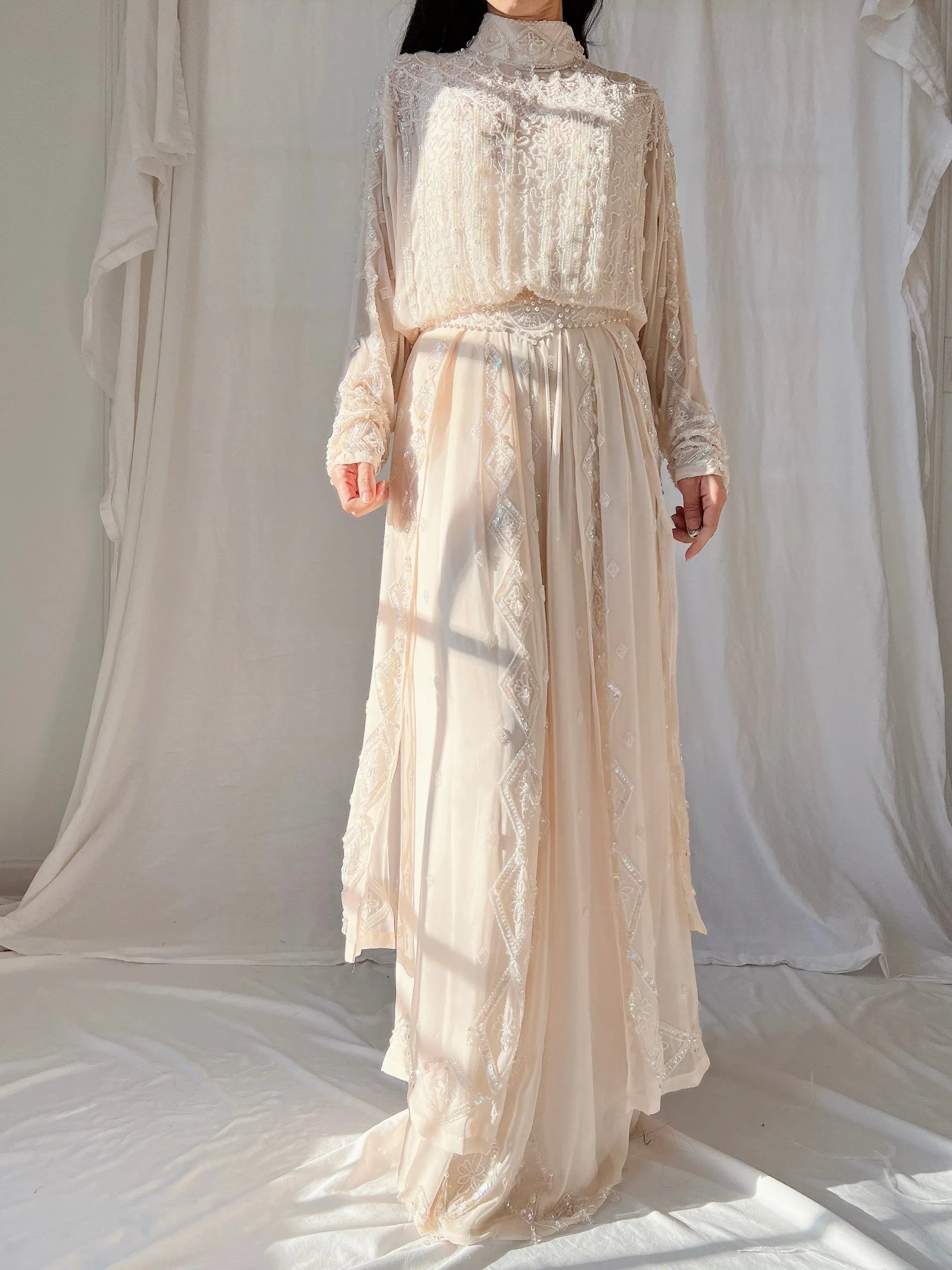 Vintage Silk High Neck Gown - S/4