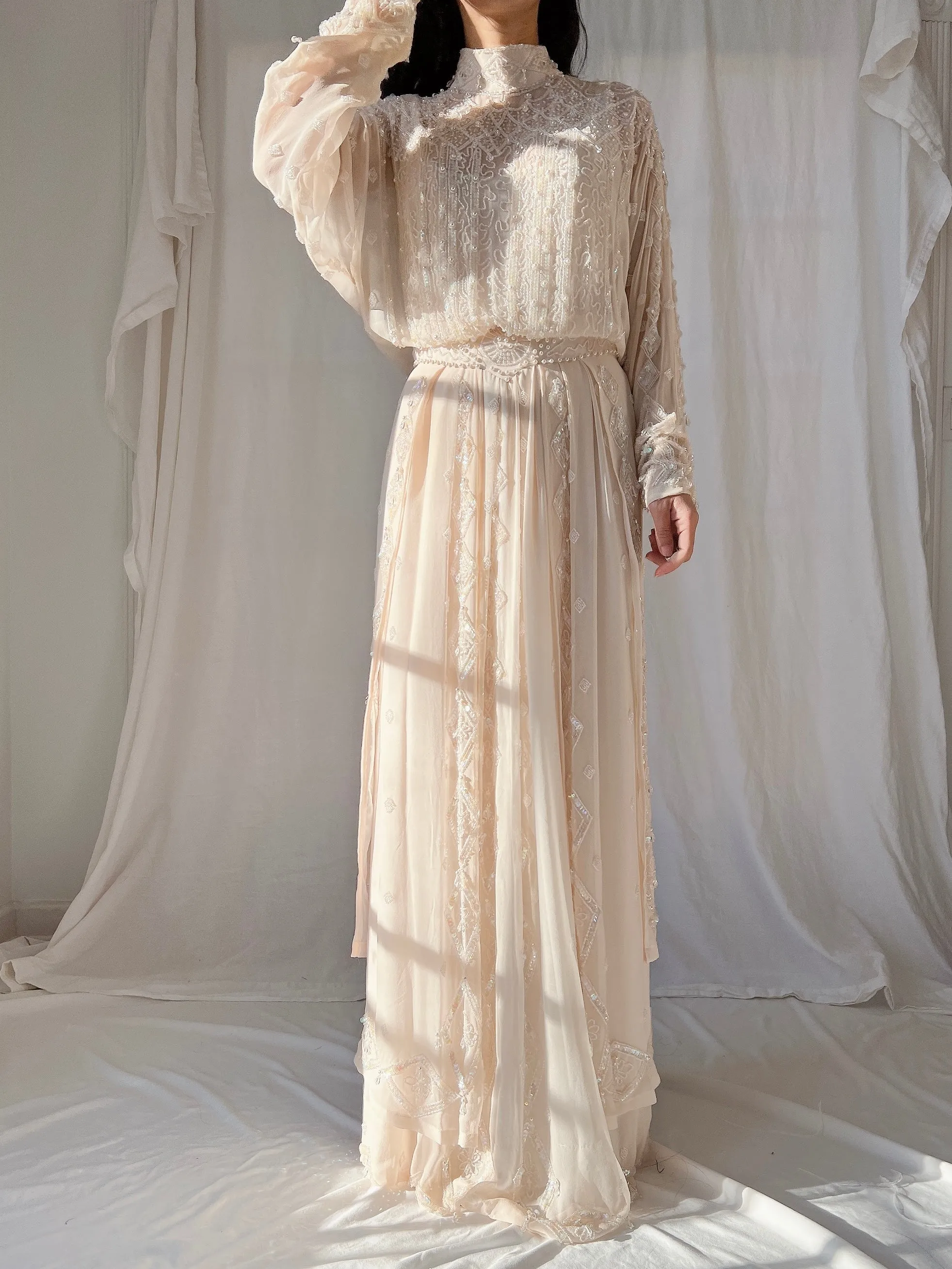Vintage Silk High Neck Gown - S/4
