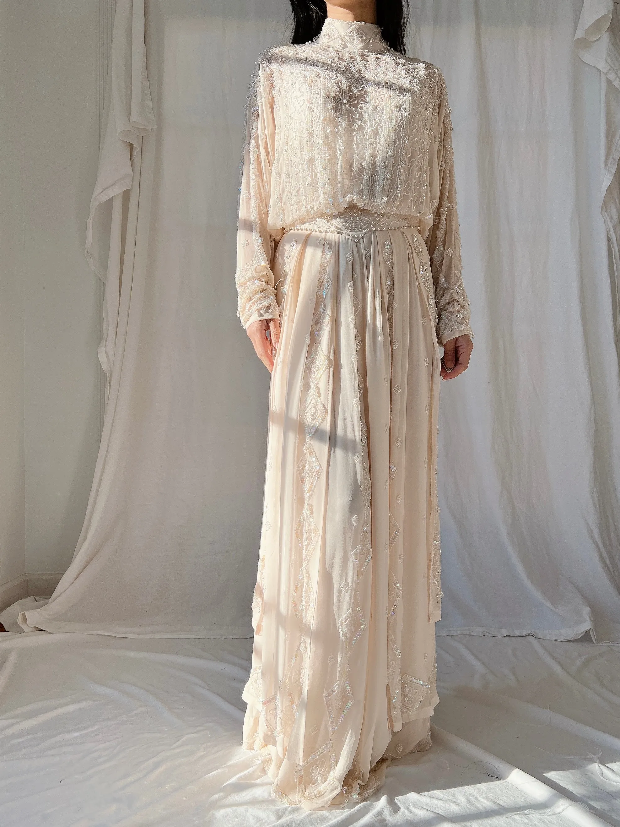 Vintage Silk High Neck Gown - S/4
