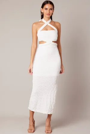 White Bodycon Dress Sleeveless Textured