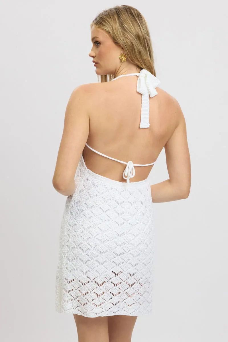 White Knit Dress Halter Neck Mini