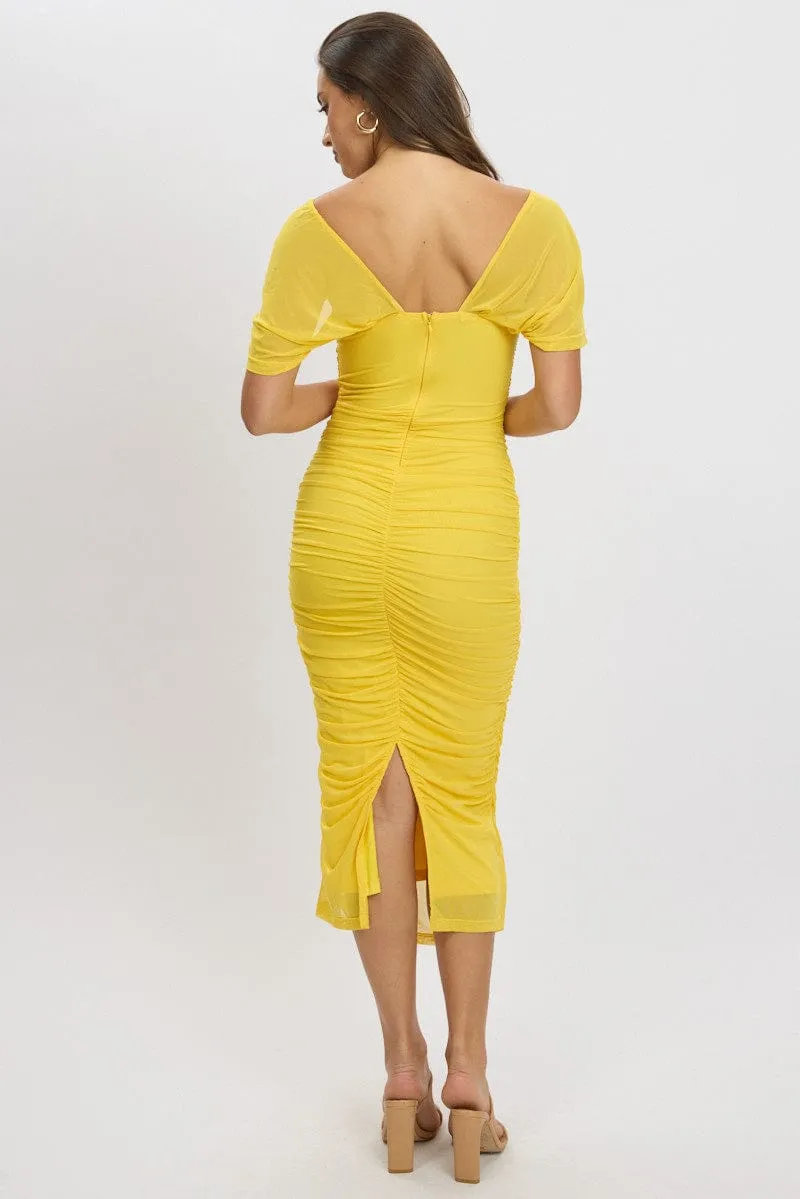 Yellow Bodycon Dress Mesh