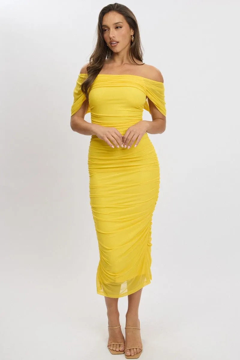 Yellow Bodycon Dress Mesh